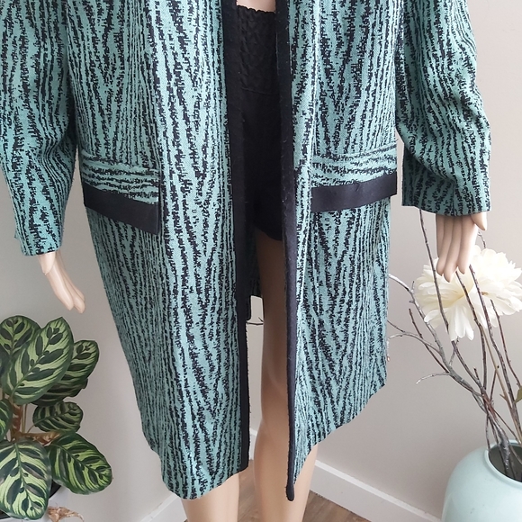 vintage union label Gracie Square open cardigan longline green black 𝗉𝗋int - Picture 6 of 12